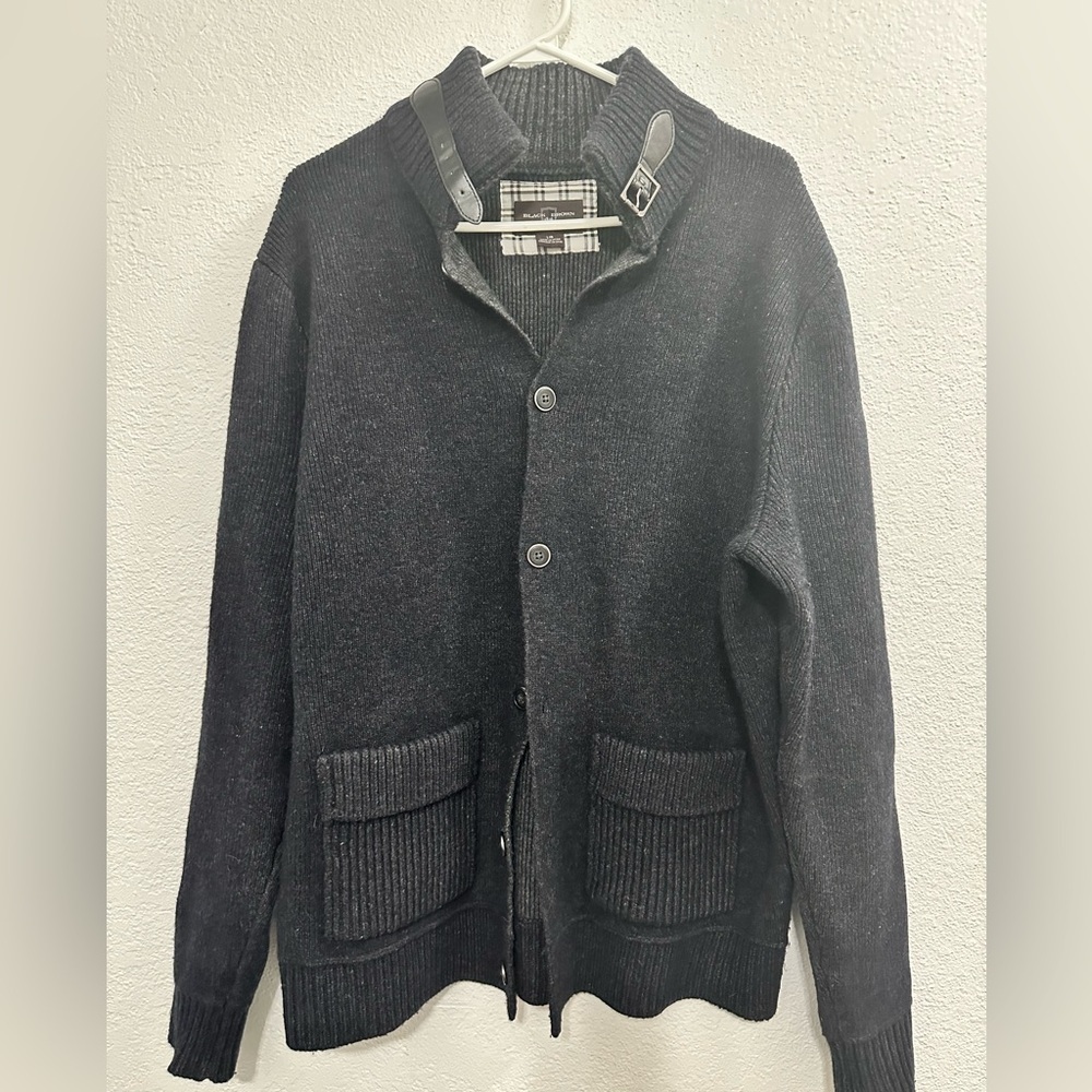 Men's Black Brown 1826 Cardigan Sweater sL Dark Gray Button Front  80% Lambswool
